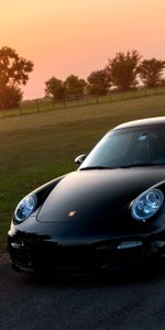 Чёрный,Порш (Porsche),911,997,Front,Турбо,Газон,Порше,Блики,Солнце,Тачки (Cars)