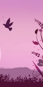 Abstract,Birds,Grass,Pink,Sun,Vector