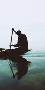 Seule,Pagayer,Rame,Un Bateau,Solitude,Nature,Silhouette,Solitaire,Bateau