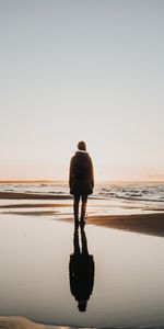 Alone,Sea,Shore,Bank,Silhouette,Privacy,Seclusion,Loneliness,Nature,Lonely