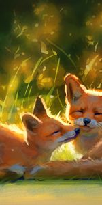 Animals,Grass,Art,Nice,Sweetheart,Fox