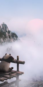 Animals,Nature,Mountains,Clouds,Fog,Panda