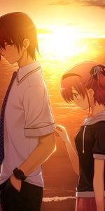 Anime,Sunset,Sorrow,Guy,Sadness,Girl