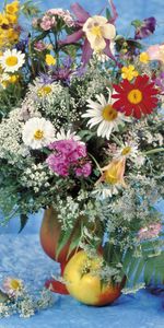 Vase,Fleurs,Pommes,Table,Tableau,Marguerites,Bouquet