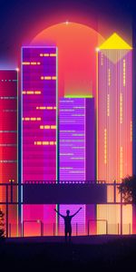 Ville,Bâtiment,Imeuble,Silhouette,Rétro Onde,Art,Retrowave