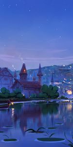 Art,Fairy,Rivers,Evening,Fabulous,Houses