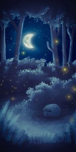 Art,Hedgehog,Night,Forest,Moon