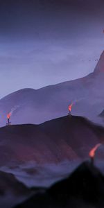 Art,Mountains,Lonely,Fog,Torch,Loneliness,Alone