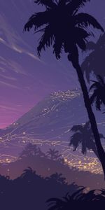 Art,Mountains,Shadows,Night,Palms,Landscape