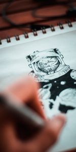 Art,Paper,Ink,Picture,Drawing,Cosmonaut