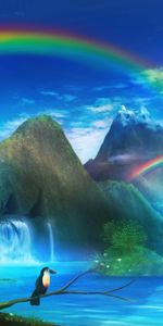 Art,Rainbow,Waterfall,Toucan