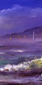 Art,Sea,Sailboats,Waves,Canvas