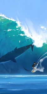 Art,Serfing,Surfer,Wave,Shark