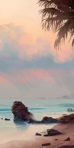 Art,Shore,Bank,Palm,Tropics,Beach