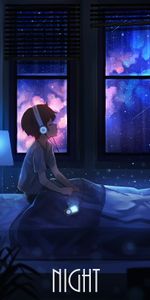 Art,Starry Sky,Boy,Headphones,Night