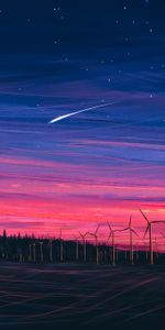 Art,Starry Sky,Turbines,Turbine,Wind Power Plant,Night