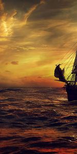 Art,Sun,Sail,Sails,Sunset,Ship