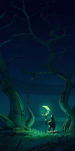 Art,Trees,Night,Glow,Wanderer,Moon