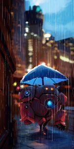 Art,Umbrella,Street,Robot,Rain