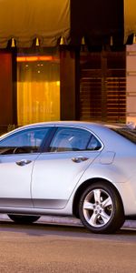 Auto,Acura,Building,Asphalt,Side View,Style,Akura,2008,Shrubs,Silver Metallic,Tsx,Cars,Street