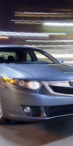 Auto,Acura,Lights,Asphalt,Front View,Speed,Style,Akura,2009,Grey Metallic,Metallic Gray,Tsx,V6,Cars