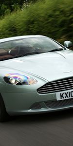 Auto,Aston Martin,Asphalt,Front View,Speed,Style,Shrubs,Db9,2010,Green Metallic,Sports,Cars