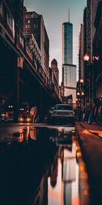 Auto,Bicycles,Building,Reflection,Puddle,City,Cities,Street