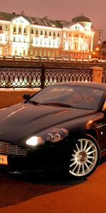 Les Lumières,Style,2004,Db9,Lumières,Asphalte,Ville,Vue De Face,Le Noir,Voitures,Aston Martin,Maisons