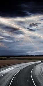 Auto,Nature,Sky,Road,Traffic,Movement,Asphalt,Discharge,Element,Bad Weather,Lightning