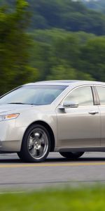 Auto,Nature,Trees,Grass,Acura,Cars,Asphalt,Side View,Speed,Style,Akura,2008,Tl,Metallic White,White Metallic