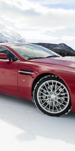 Montañas,Nieve,Aston Martin,Coches,Vista Lateral,Perfil,2008,V8,Ventaja,Automóvil