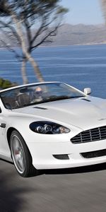 Auto,Trees,Mountains,Asphalt,Speed,Style,2008,Db9,Sea,Sports,Aston Martin,Cars,Front View