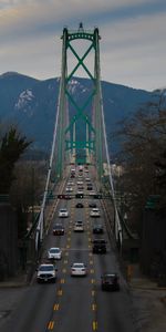 Auto,Trees,Mountains,Road,Bridge,Nature