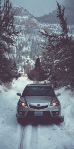 Auto,Winter,Trees,Snow,Front View,Cars