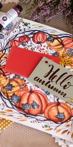 Automne,Carte Postale,Les Mots,Mots,Inscription,Une Inscription,Citrouille