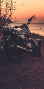 Coucher De Soleil,Vue Arrière,Motocyclette,Moteur,Moto