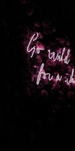 Backlight,Illumination,Inscription,Flowers,Words,Black Background,Neon