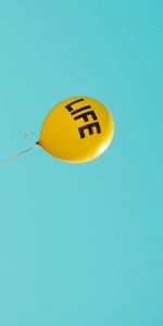 Balloon,Life,Yellow Sky,Cloudless,Inscription,Words,Minimalism