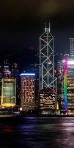 Grattes Ciels,Hong Kong Ras,Hong Kong,Gratte Ciel,Rive,Banque,Nuit,Villes