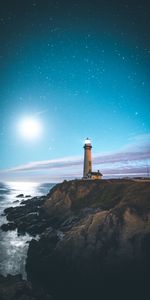 Bank,Lighthouse,Pescadero,Shore,United States,Starry Sky,Nature,Usa