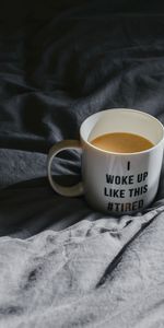 Bed,Food,Cup,Inscription,Phrase,Coffee