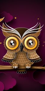 Bird,Branch,Owl,Art,Vector