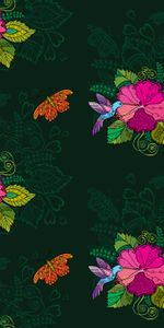 Birds,Flowers,Humming Birds,Patterns,Vector