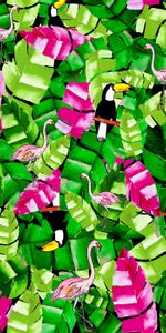 Birds,Leaves,Toucans,Texture,Textures,Flamingo,Pattern