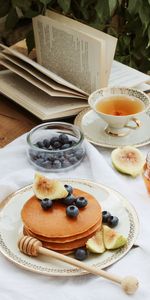 Book,Pancakes,Bakery Products,Fig,Fruits,Food,Bilberries,Tea,Baking