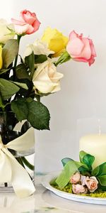 Bow,Flowers,Roses,Candles,Bouquet,Vase