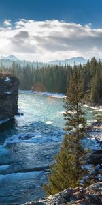 Invierno,Las Rocas,Río De Proa,Bow River,Albert,Alberta,Canadá,Montañas,Rocas,Naturaleza,Árboles