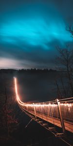 Bridge,Fog,Cities,Trees,Night