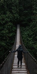 Bridge,Suspension,Hanging,Person,Nature,Human