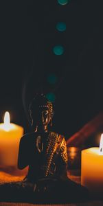 Oscuro,Estatuilla,Velas,Budismo,Buda,Armonía